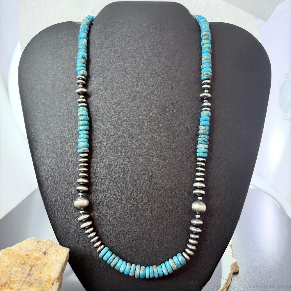 Sterling Southwestern Style Blue Turquoise Beads & Starling Beads 18" Necklace